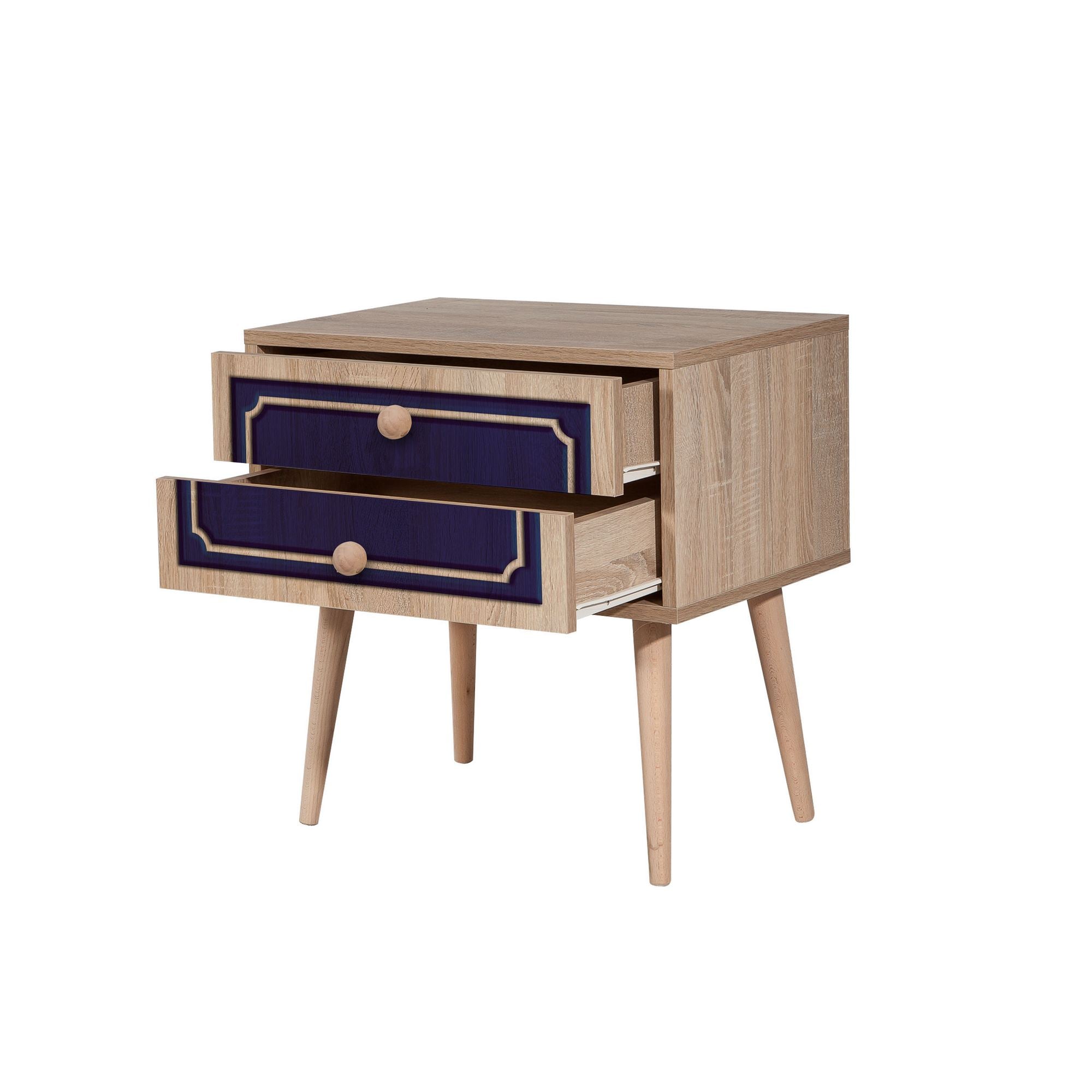 Mesa de cabeceira moderna com 2 gavetas, carvalho Sonoma, 60 x 61 x 40 cm | 100% revestida em melamina, pernas de madeira de carpa, puxadores de metal e corda | Design elegante e funcional