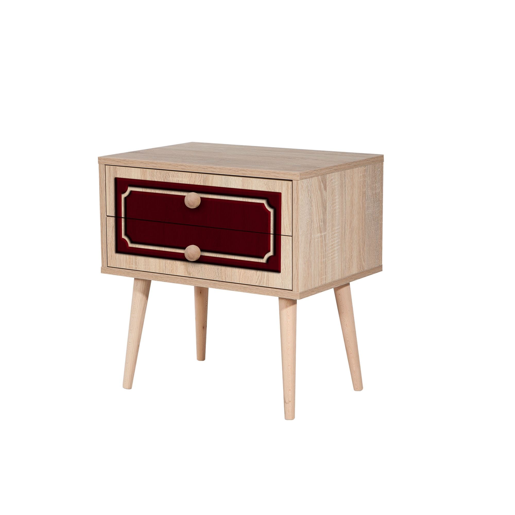 Mesa de cabeceira moderna com 2 gavetas, carvalho Sonoma, 60 x 61 x 40 cm | 100% melamina, pernas de madeira de carpa, revestimento UV | Elegante e funcional para qualquer quarto