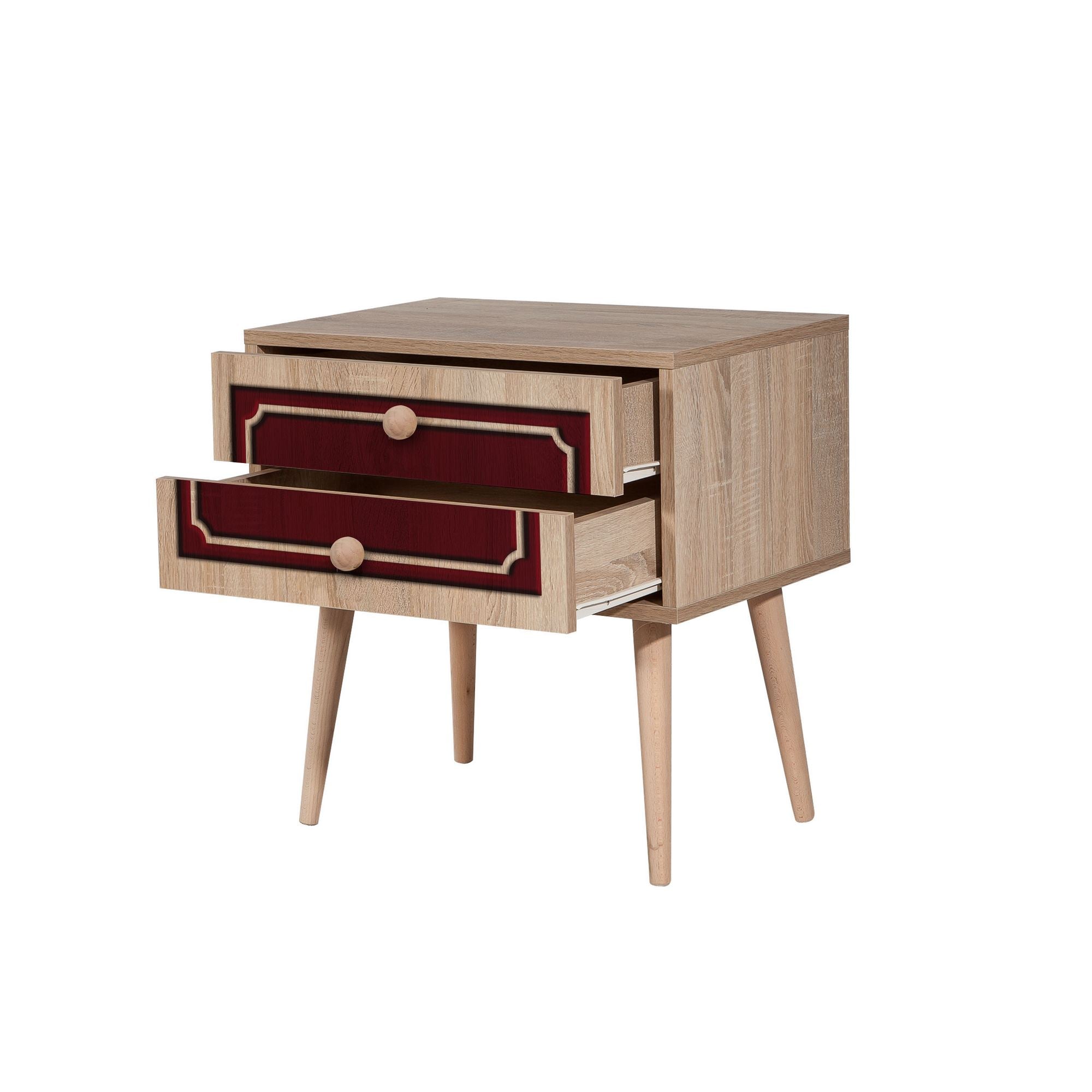 Mesa de cabeceira moderna com 2 gavetas, carvalho Sonoma, 60 x 61 x 40 cm | 100% melamina, pernas de madeira de carpa, revestimento UV | Elegante e funcional para qualquer quarto