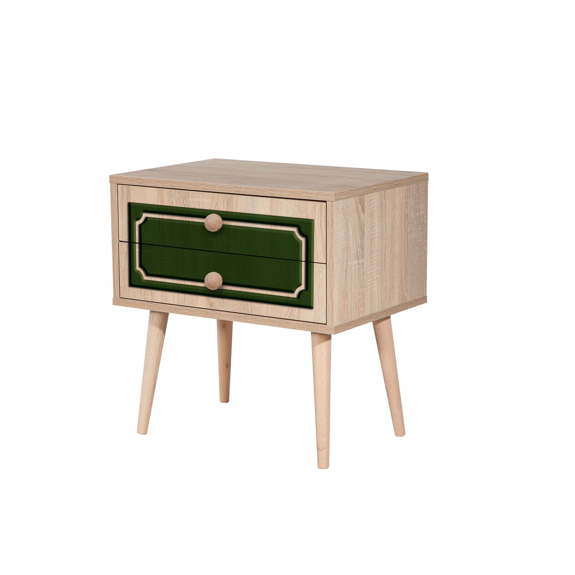 Mesa de cabeceira moderna com 2 gavetas, carvalho Sonoma, 60 x 61 x 40 cm | 100% revestida em melamina, pernas de madeira de carpa, puxadores de metal e corda | Design elegante e funcional