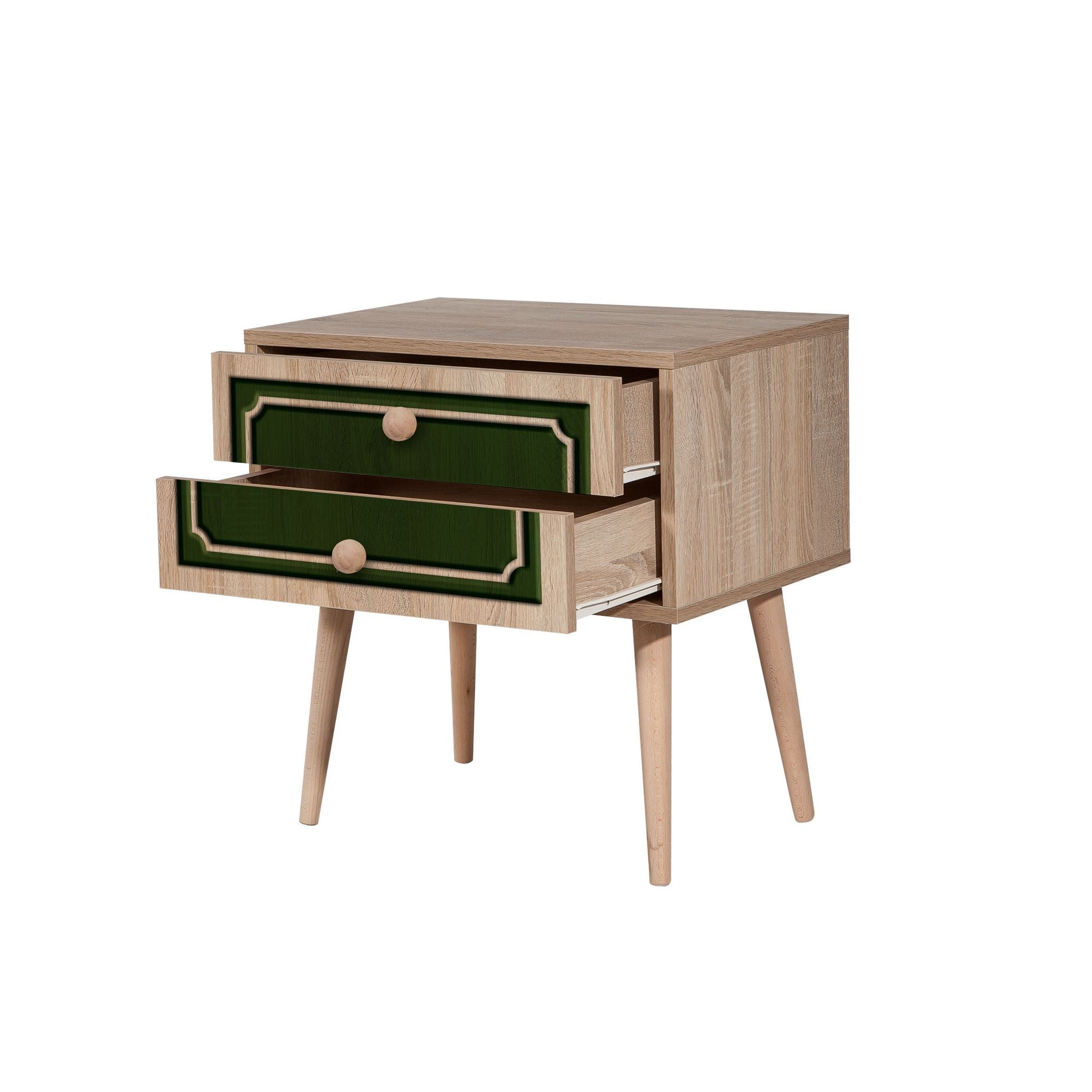 Mesa de cabeceira moderna com 2 gavetas, carvalho Sonoma, 60 x 61 x 40 cm | 100% revestida em melamina, pernas de madeira de carpa, puxadores de metal e corda | Design elegante e funcional