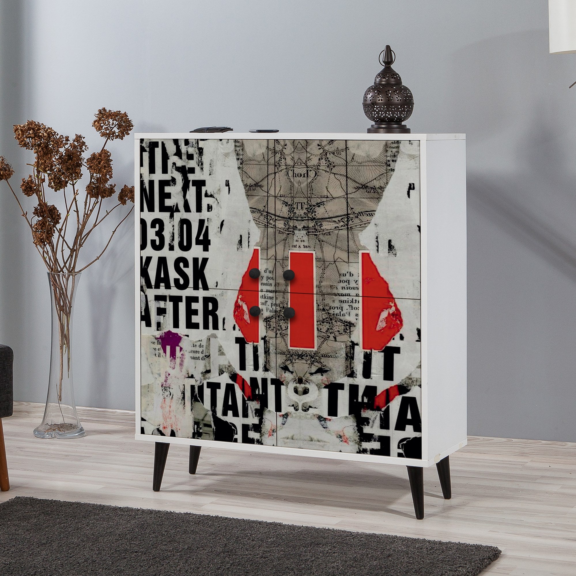 Armário moderno multiuso – 95 cm x 111 cm x 36 cm – Branco, Preto, Vermelho, Cinza – Melamina