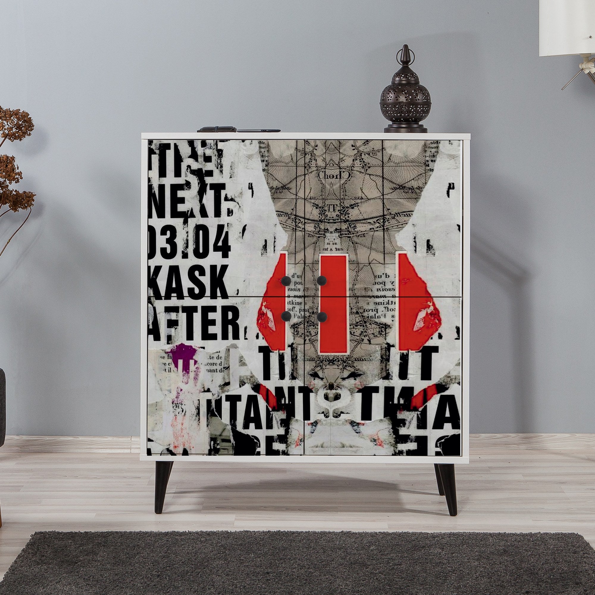 Armário moderno multiuso – 95 cm x 111 cm x 36 cm – Branco, Preto, Vermelho, Cinza – Melamina