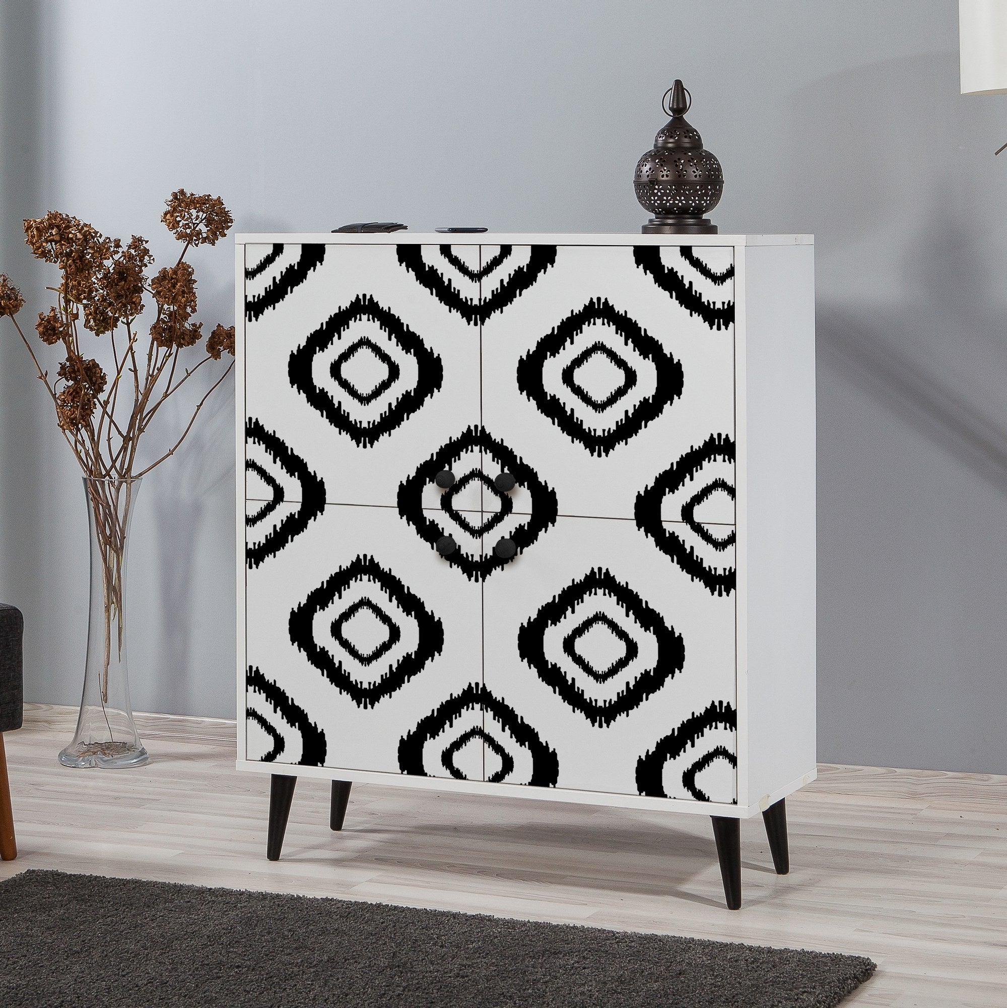 Armário moderno multiuso – 95 x 111 x 36 cm – branco e preto – melamina