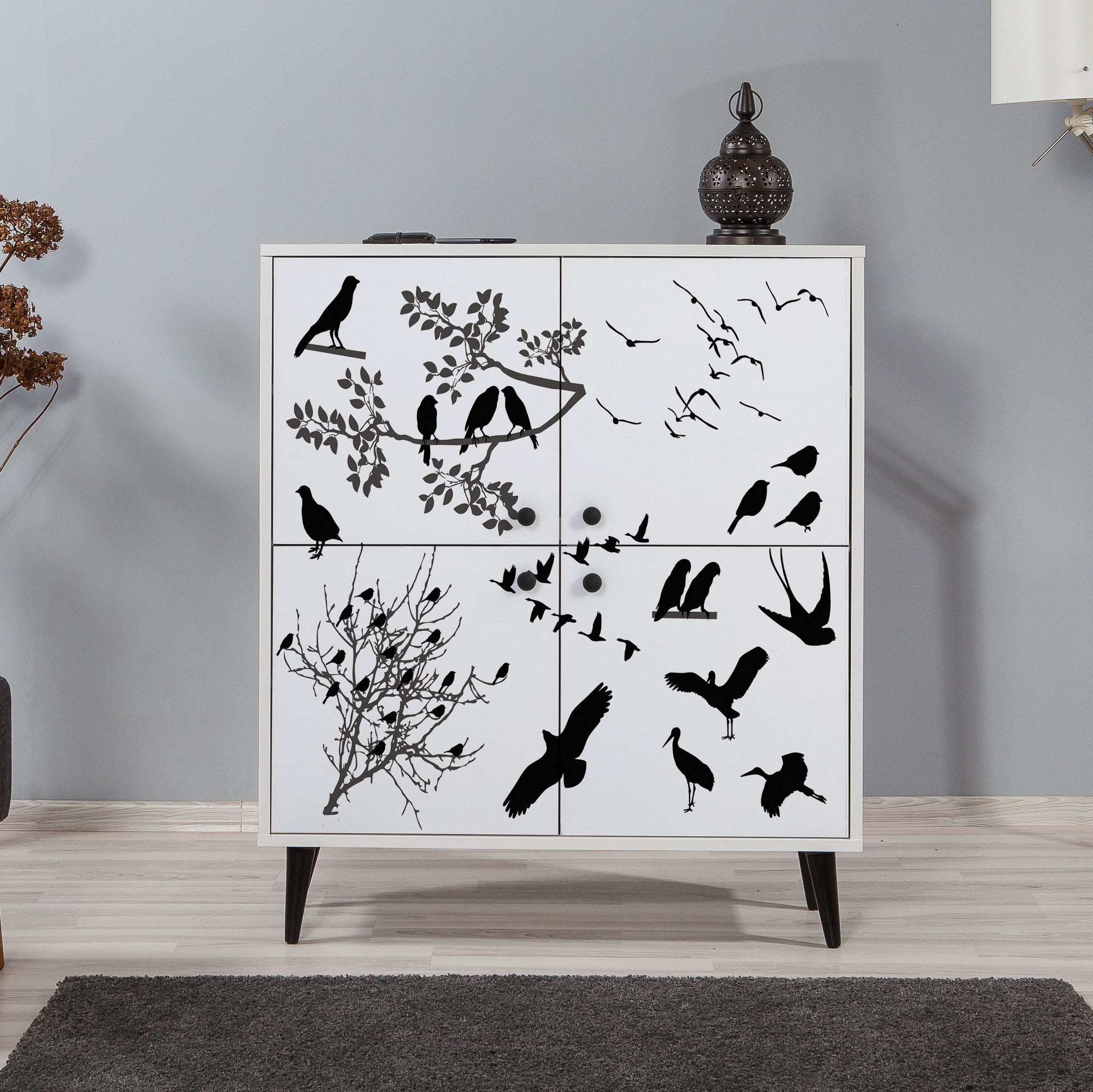 Armário moderno multiuso – 95 x 111 x 36 cm – Branco e Preto – 100% painel de partículas revestido a melamina