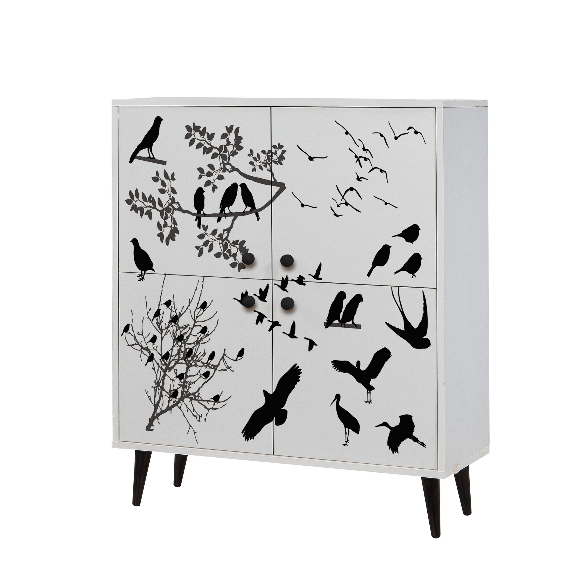 Armário moderno multiuso – 95 x 111 x 36 cm – Branco e Preto – 100% painel de partículas revestido a melamina