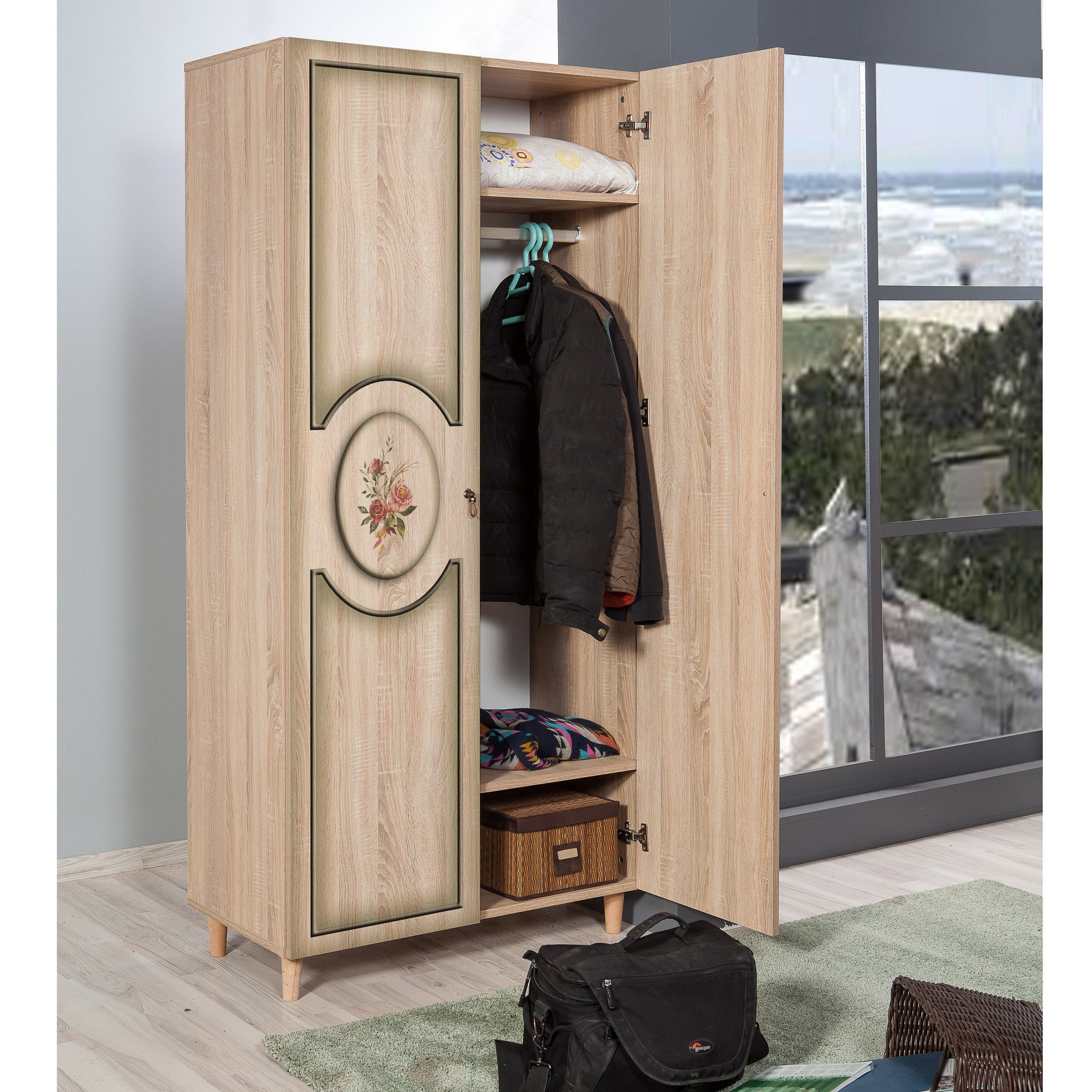 Guarda-roupa em painel de partículas revestido a melamina – 90 x 192 x 52 cm – Carvalho Sonoma