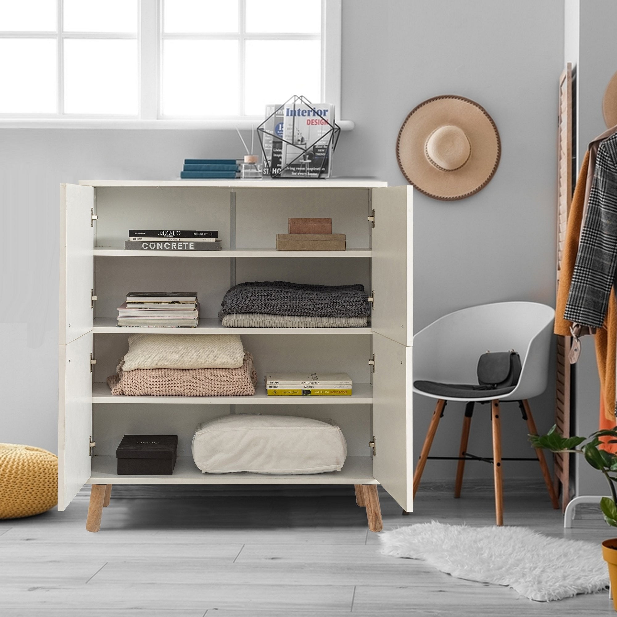 Armário multiuso – 95 x 111 x 36 cm – Branco e Azul Escuro – Melamina