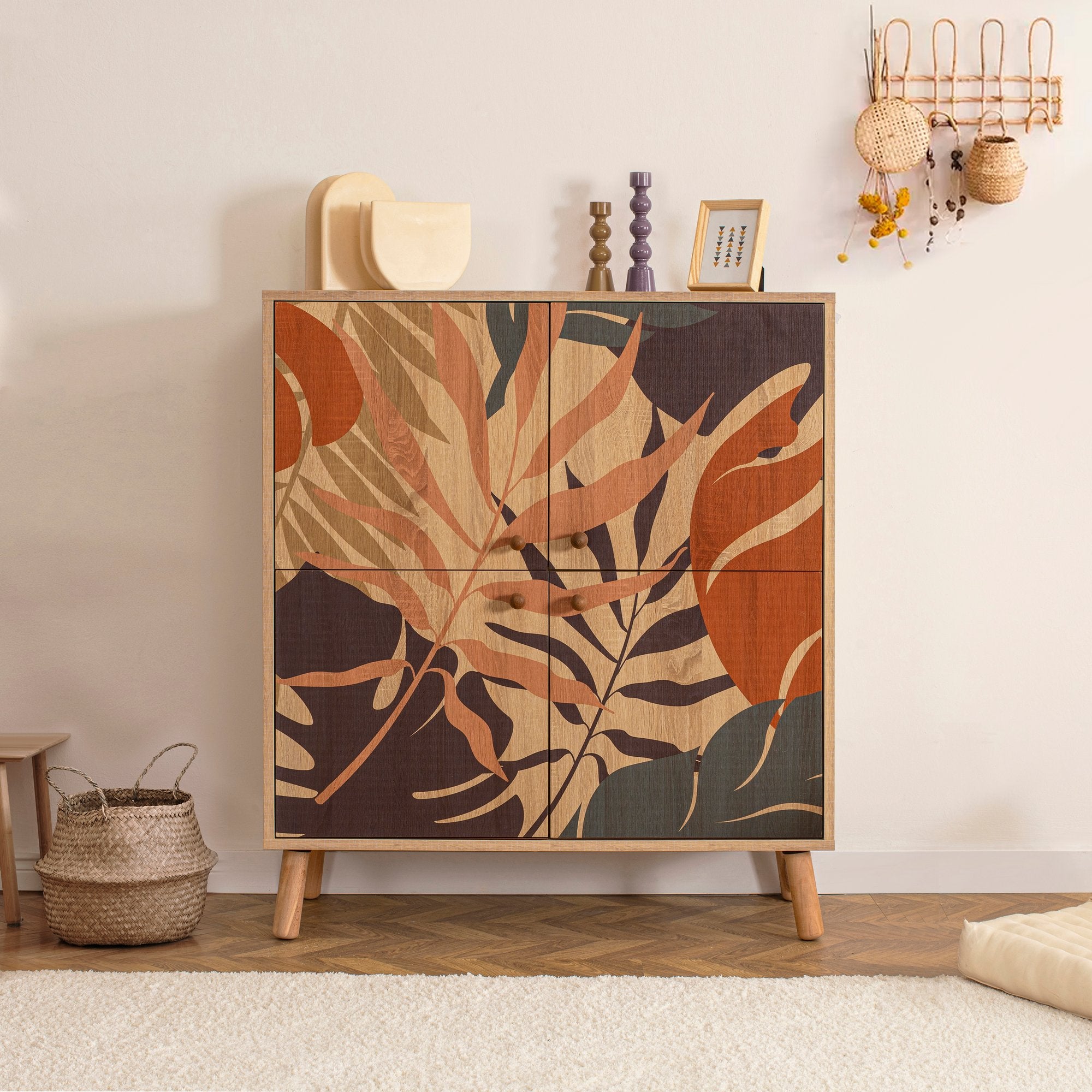 Armário multifuncional versátil – 95 cm x 111 cm x 36 cm – Preto – Painel de partículas e Madeira