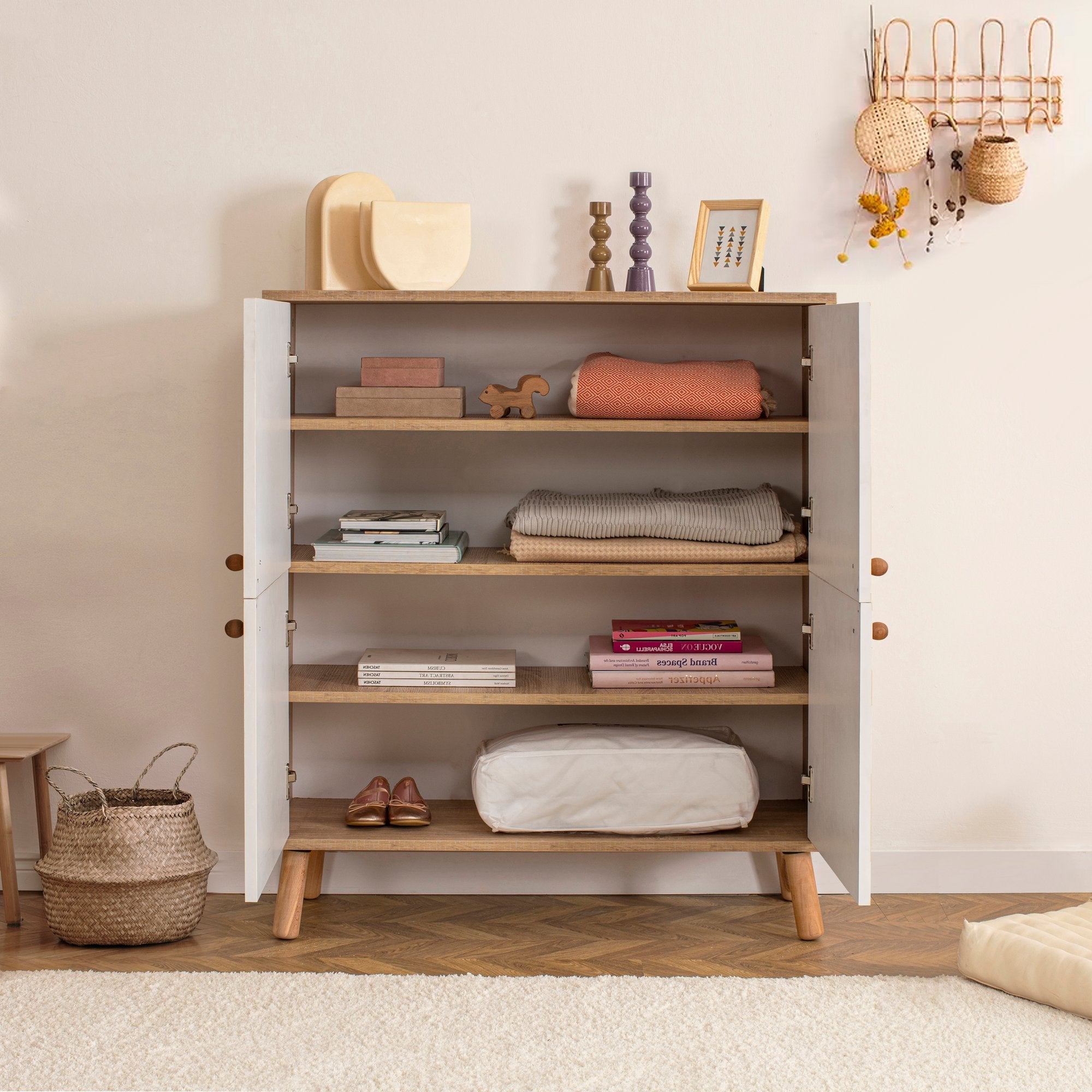 Armário multiuso – 95 cm x 111 cm x 36 cm – Sonomo, Amarelo e Branco – Melamina