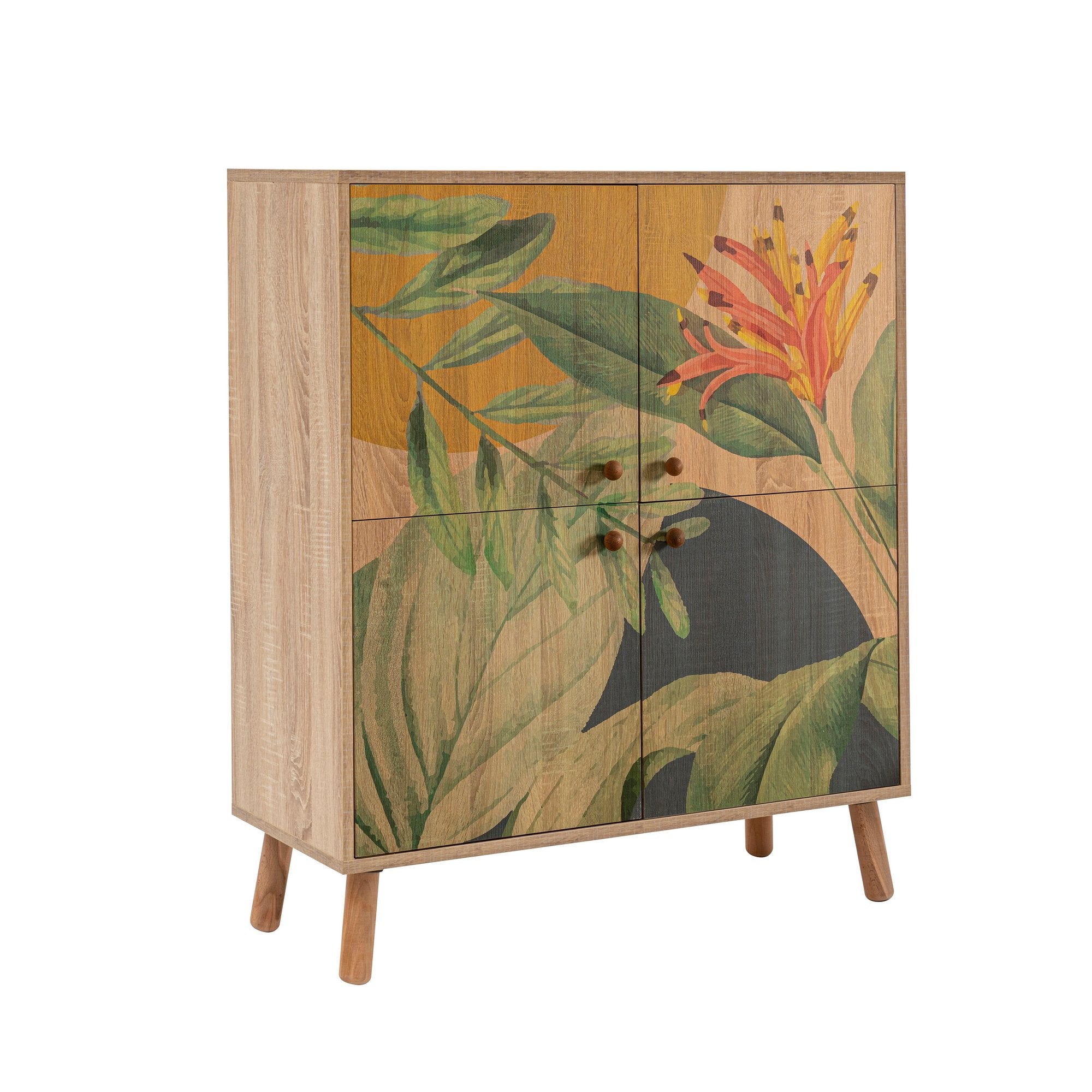 Armário multifuncional – 95 cm x 111 cm x 36 cm – Sonomo, verde e amarelo – 100% revestido em melamina