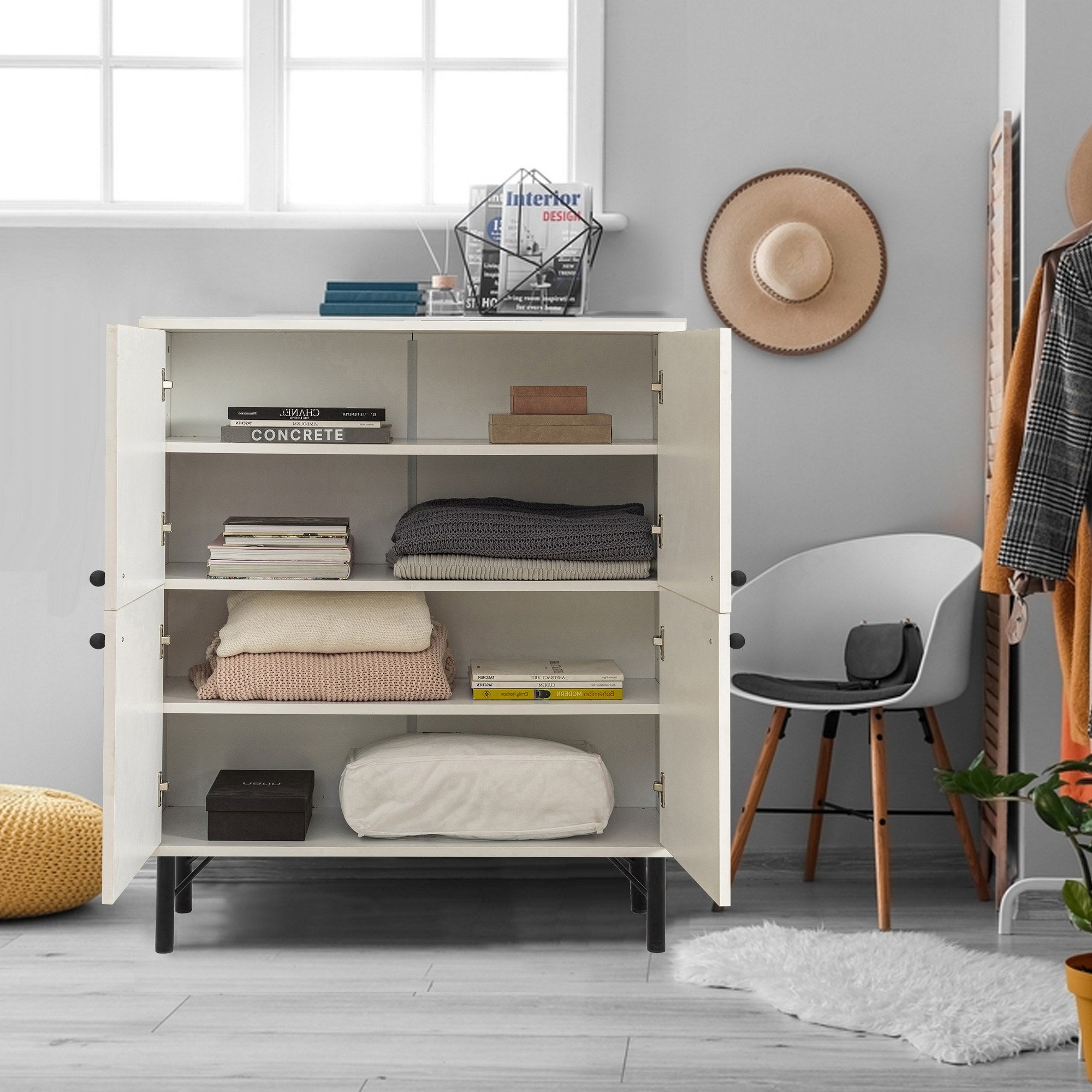 Armário multifuncional – 95 cm x 111 cm x 36 cm – Branco, Castanho, Roxo, Amarelo – Melamina