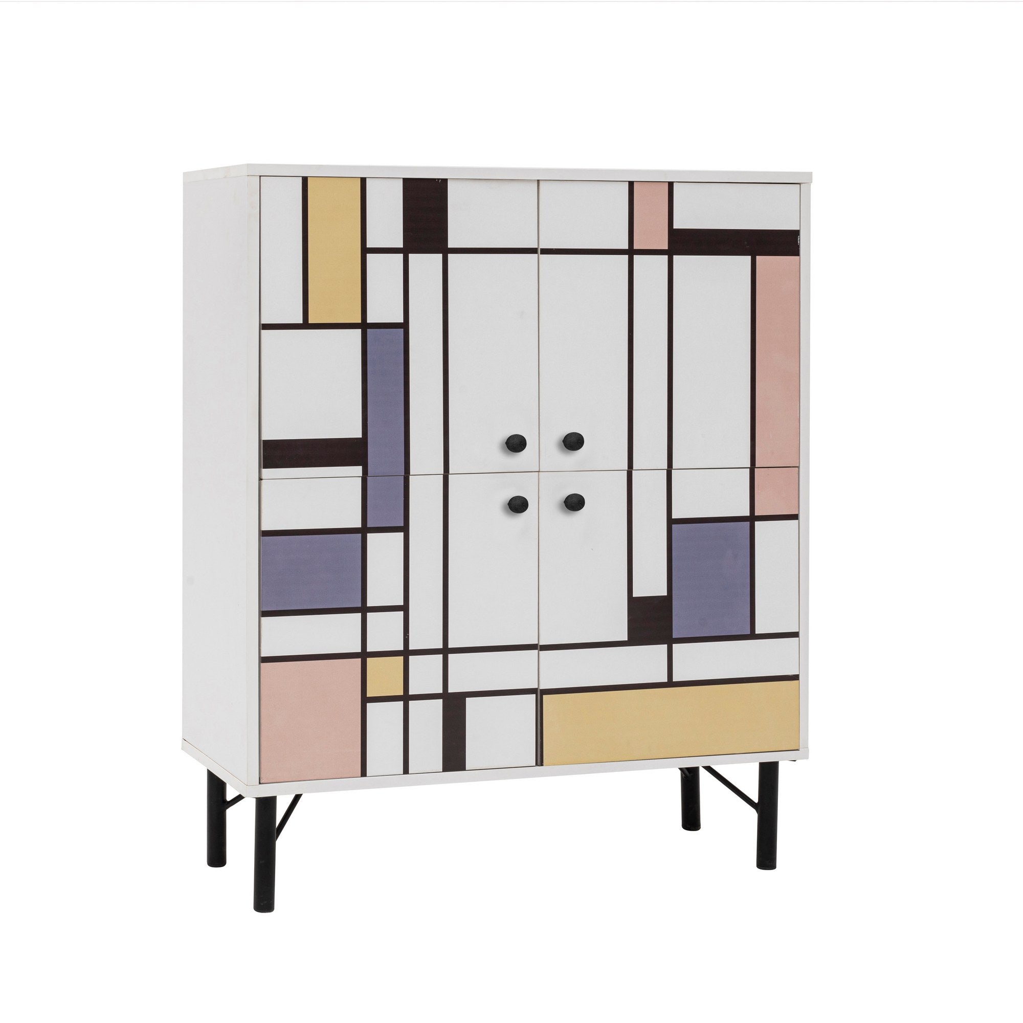 Armário multifuncional – 95 cm x 111 cm x 36 cm – Branco, Castanho, Roxo, Amarelo – Melamina