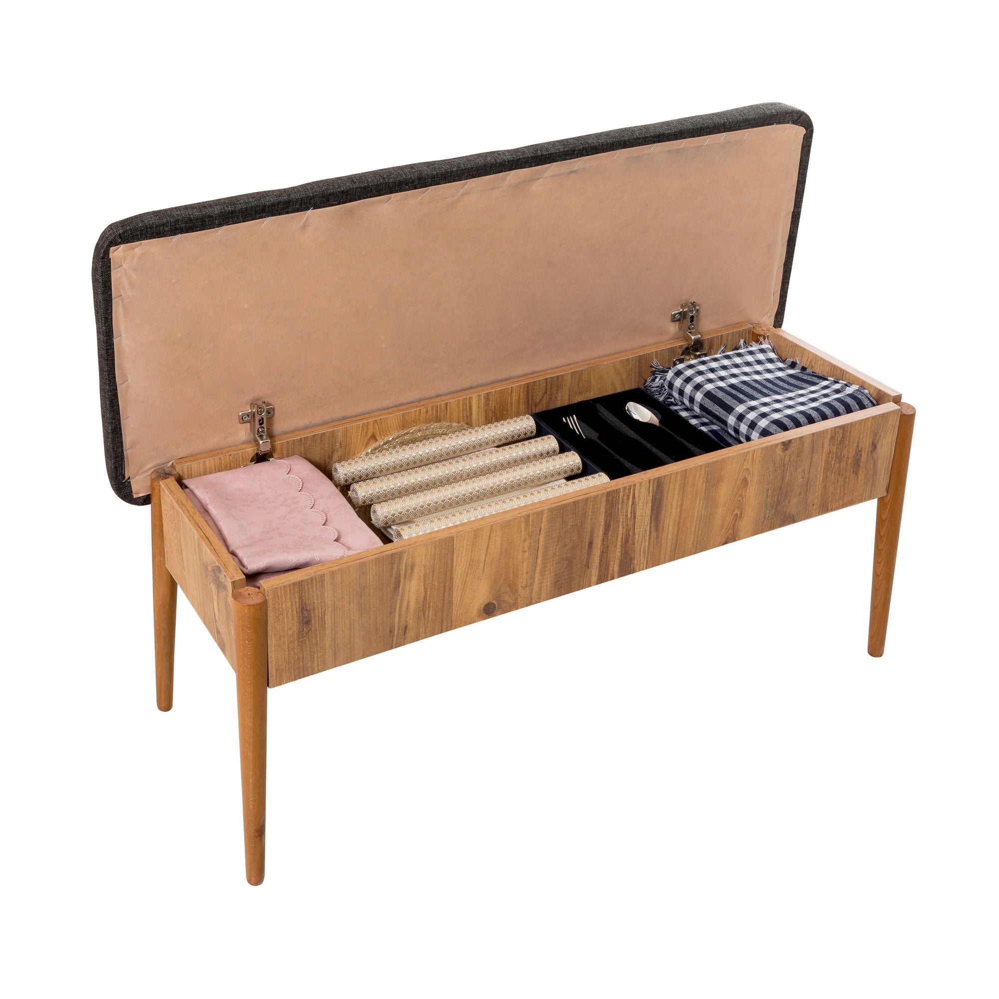 Conjunto de mesa de jantar extensível e cadeiras (4 peças), pinho do Atlântico e antracite, 130-165 cm | 100% revestido em melamina, tecido de linho, design escandinavo rústico