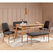 Conjunto de mesa de jantar extensível e cadeiras (5 peças), pinho do Atlântico e antracite | 100% revestido em melamina, pernas de madeira de carpa | Design rústico moderno, perfeito para reuniões familiares