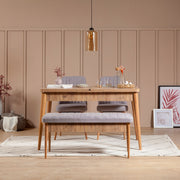 Conjunto de mesa de jantar extensível e cadeiras (4 peças), pinho atlântico e Soho, 130-165 cm | 100% veludo, pernas de madeira de carpa | Design rústico moderno para refeições elegantes
