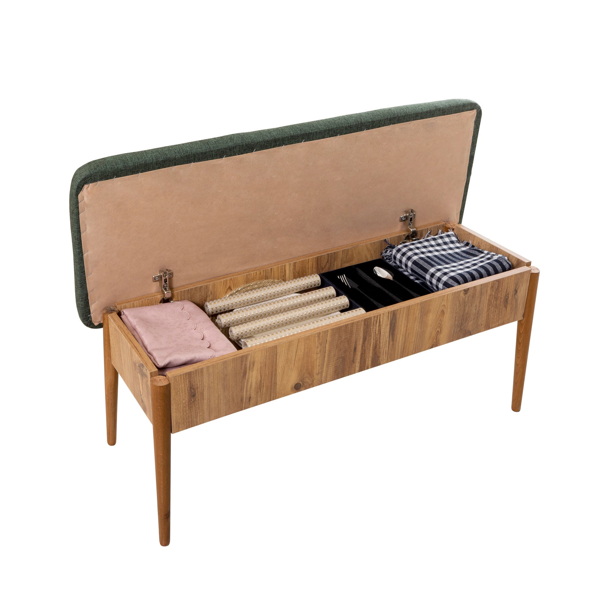 Conjunto de mesa de jantar extensível e cadeiras (4 peças), pinho atlântico e verde, 130-165 cm | 100% melamina, tecido de linho, design escandinavo rústico