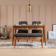 Conjunto de mesa de jantar extensível e cadeiras (4 peças), nogueira e antracite | 100% revestido em melamina, pernas de madeira de carpa | Design rústico moderno, perfeito para salas de jantar