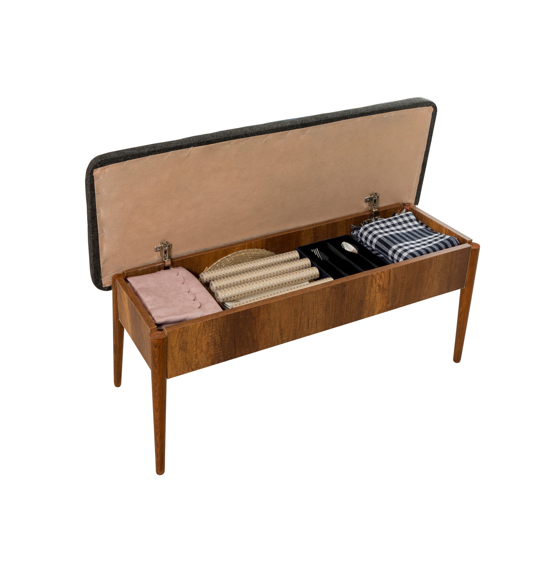 Conjunto de mesa de jantar extensível e cadeiras (4 peças), nogueira e antracite | 100% revestido em melamina, pernas de madeira de carpa | Design rústico moderno, perfeito para salas de jantar