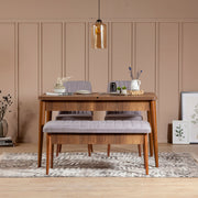 Conjunto de mesa de jantar extensível e cadeiras (4 peças), nogueira e Soho, 130-165 cm | 100% veludo e revestimento em melamina | Design rústico moderno para refeições elegantes