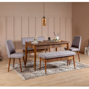 Conjunto de mesa de jantar extensível e cadeiras (5 peças), nogueira e Soho, 130-165 cm | 100% veludo e revestimento em melamina | Design rústico moderno para refeições elegantes