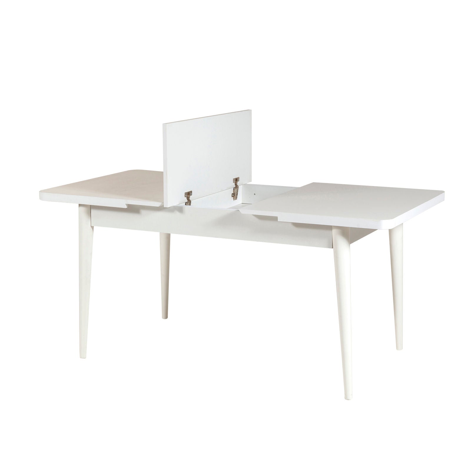 Conjunto moderno de mesa de jantar extensível e cadeiras (4 peças), branco e antracite, 100% revestido em melamina, pernas de madeira de carpa | Perfeito para salas de jantar elegantes