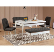 Conjunto de Mesa de Jantar Extensível e Cadeiras – 130 cm (mesa) – Branco e Antracite – Aglomerado revestido em Melamina