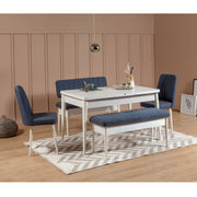 Conjunto de mesa de jantar extensível e cadeiras – 130x80cm (extensível até 165cm) – branco e azul-escuro – melamina e madeira