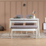 Conjunto de Mesa de Jantar Extensível e Cadeiras – 129-163 cm – Branco e Soho – 100% Veludo e Aglomerado Revestido de Melamina