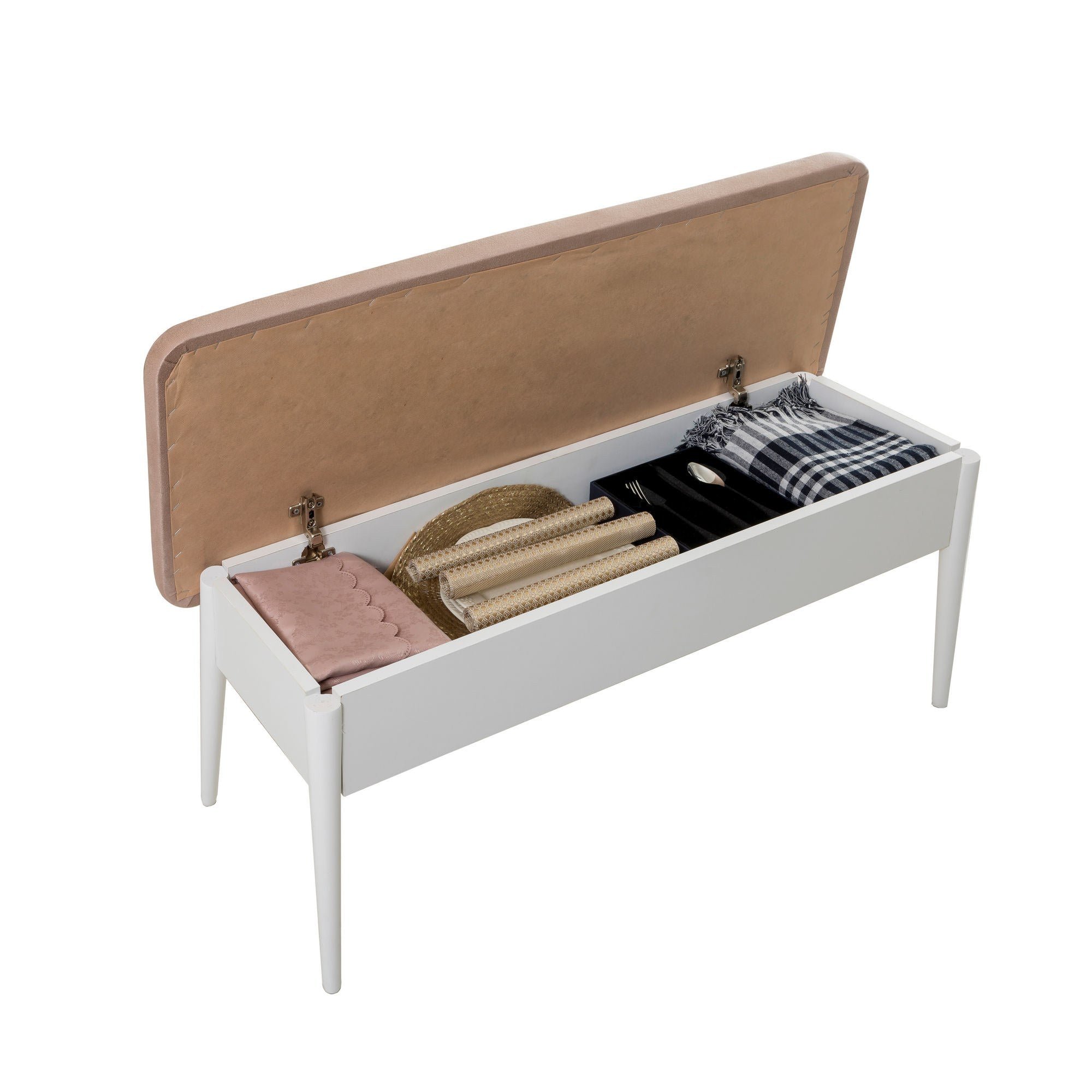 Conjunto de mesa de jantar extensível e cadeiras – 130 cm largura, 165 cm aberto – branco e pedra – MDF revestido de melamina e veludo