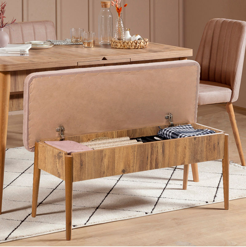 Conjunto de mesa de jantar extensível e cadeiras (4 peças), pinho atlântico e pedra, 130-165 cm | 100% veludo, pernas de madeira de carpa | Design rústico moderno para refeições elegantes