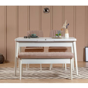 Conjunto de Mesa de Jantar Extensível e Cadeiras – 130x80 cm – Branco e Pedra – 100% Aglomerado e 100% Veludo