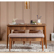 Conjunto de Mesa de Jantar Extensível e Cadeiras – 130-165 cm – Nogueira e Pedra – MDF e Veludo