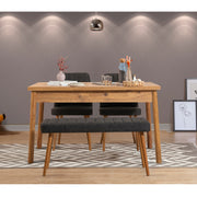 Conjunto moderno de mesa e cadeiras de 4 peças, pinho atlântico e antracite | 100% revestido em melamina, 18 mm de espessura | Jantar elegante com pernas de madeira e espuma de linho