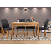 Conjunto moderno de mesa e cadeiras de 5 peças, pinho atlântico e antracite | 100% revestido em melamina, 18 mm de espessura | Design escandinavo rústico e elegante para sala de jantar