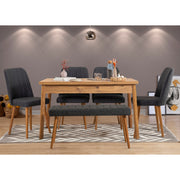 Conjunto moderno de mesa e cadeiras de 6 peças, pinho atlântico e antracite | 100% revestido em melamina, pernas de madeira, estrutura de metal, design rústico elegante para jantar