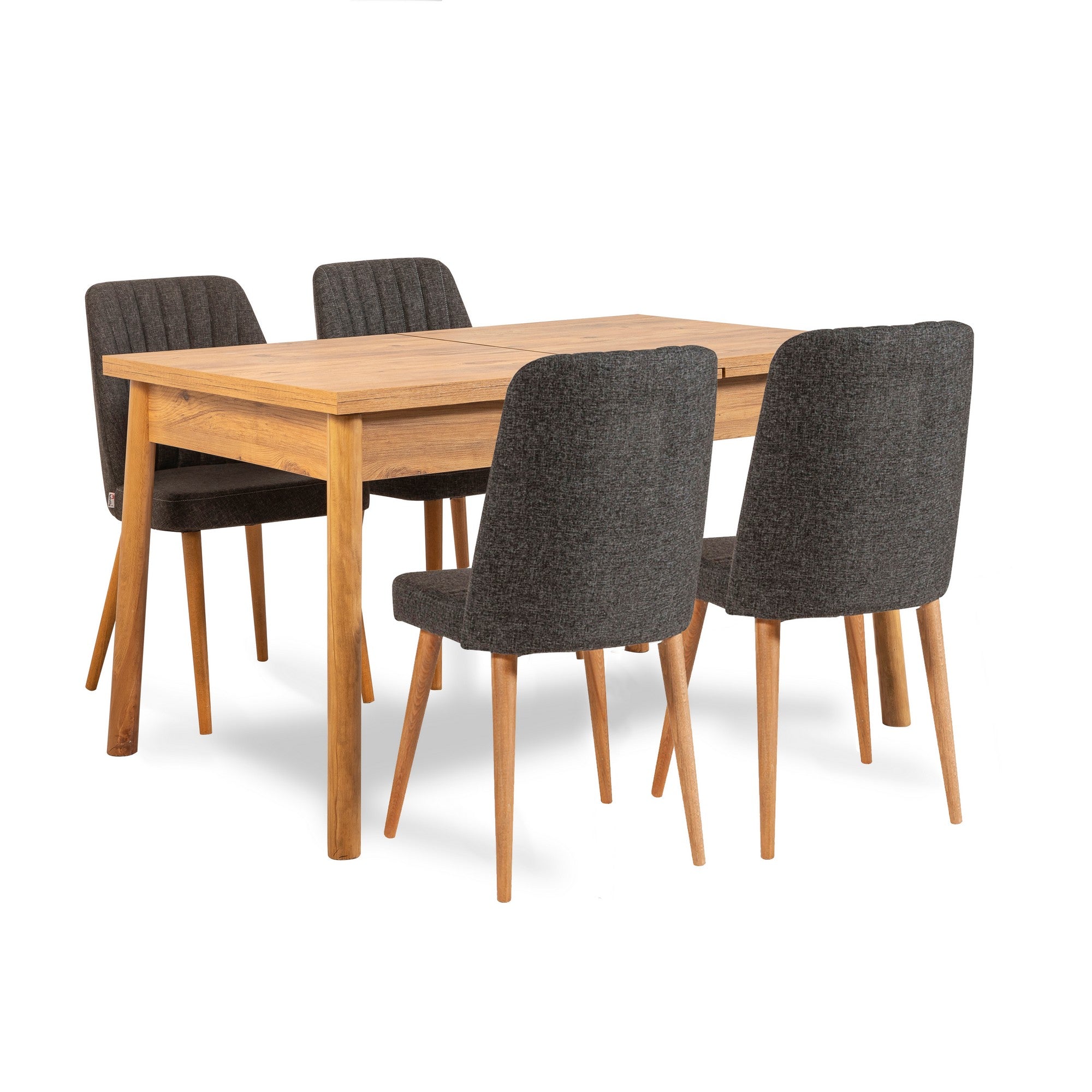 Conjunto moderno de mesa e cadeiras de 6 peças, pinho atlântico e antracite | 100% revestido em melamina, pernas de madeira, estrutura de metal, design rústico elegante para jantar