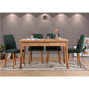 Conjunto de mesa de jantar extensível e cadeiras – 120-153 cm – Pinheiro Atlântico e Verde – Melamina e Madeira