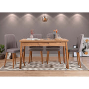 Conjunto moderno de mesa e cadeiras de 5 peças, pinho atlântico e cinza | Cadeiras 100% revestidas em melamina, espuma de veludo, design escandinavo rústico | Perfeito para jantar