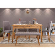 Conjunto de mesa de jantar extensível e cadeiras (6 peças) – 120cm (153cm quando estendida) – Pinho Atlântico e Cinzento – Melamina e Metal
