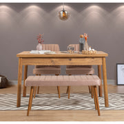 Conjunto de mesa e cadeiras escandinavas rústicas (4 peças), pinho do Atlântico e pedra | Assentos 100% revestidos em melamina e espuma de veludo | Perfeito para jantares e reuniões
