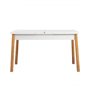 Mesa de Jantar Extensível Escandinava, Pinho Atlântico e Branco, 120-153 cm | Revestimento 100% Melamina, 18 mm de Espessura, Pernas de Madeira | Elegante e Funcional para Casas Modernas