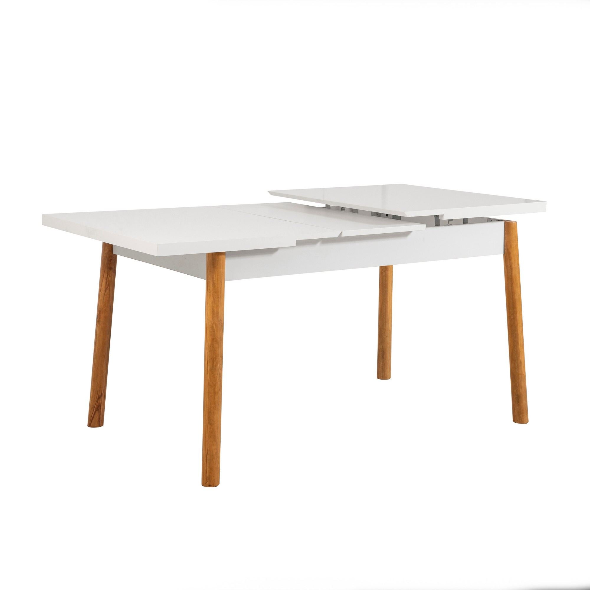 Mesa de Jantar Extensível Escandinava, Pinho Atlântico e Branco, 120-153 cm | Revestimento 100% Melamina, 18 mm de Espessura, Pernas de Madeira | Elegante e Funcional para Casas Modernas