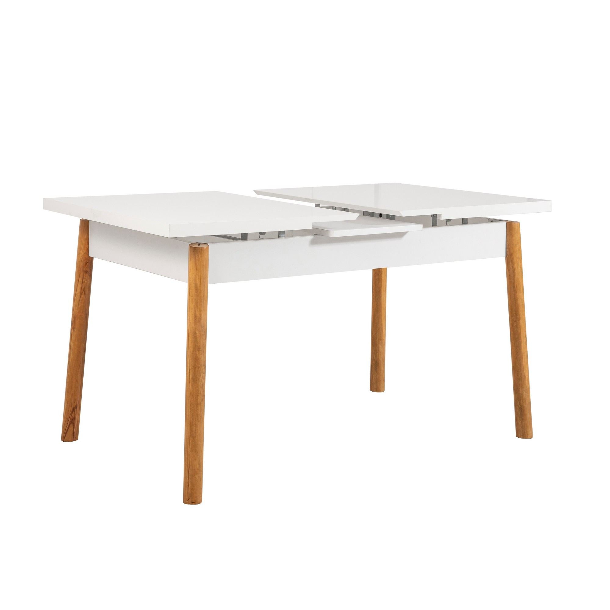Mesa de Jantar Extensível Escandinava, Pinho Atlântico e Branco, 120-153 cm | Revestimento 100% Melamina, 18 mm de Espessura, Pernas de Madeira | Elegante e Funcional para Casas Modernas