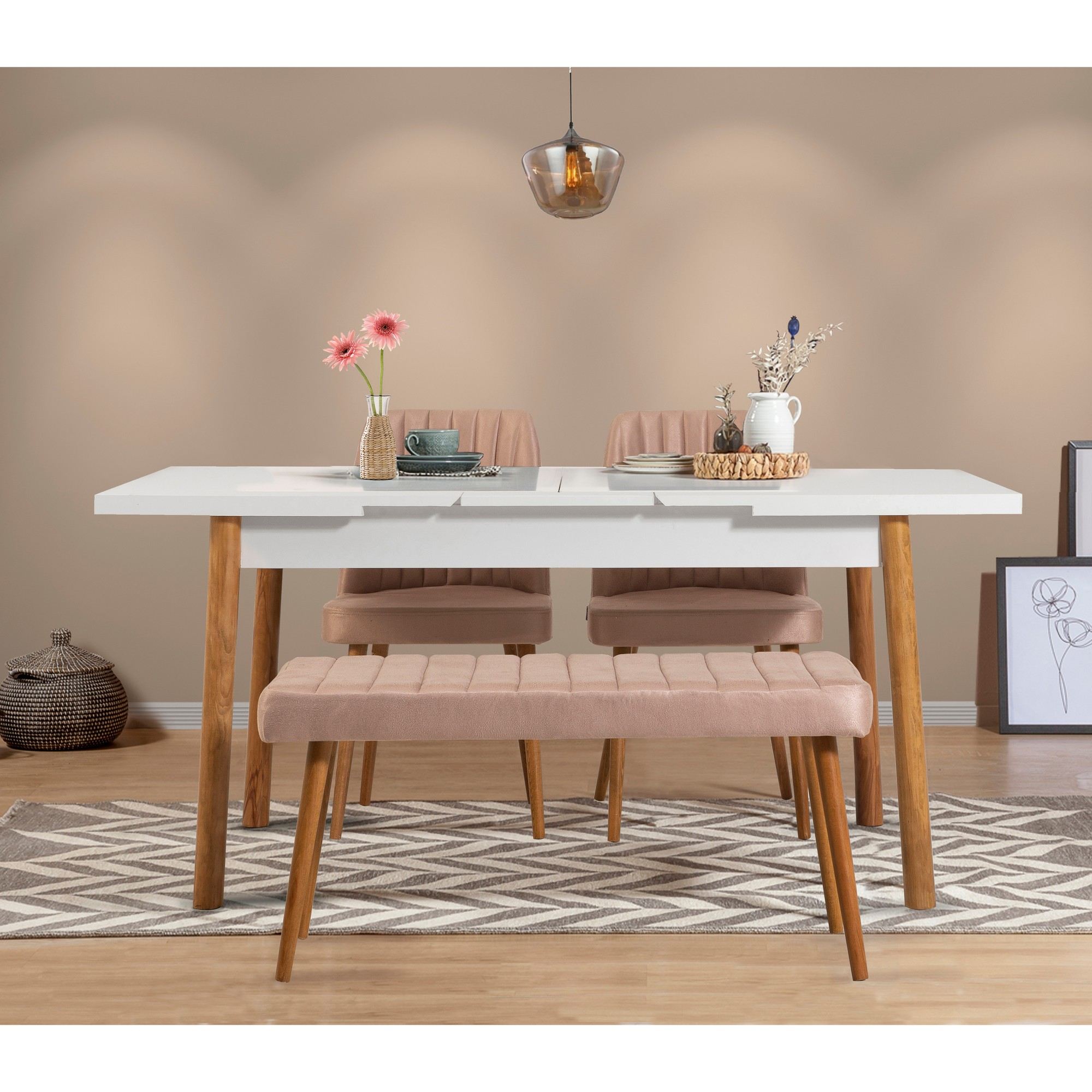 Mesa de Jantar Extensível Escandinava, Pinho Atlântico e Branco, 120-153 cm | Revestimento 100% Melamina, 18 mm de Espessura, Pernas de Madeira | Elegante e Funcional para Casas Modernas
