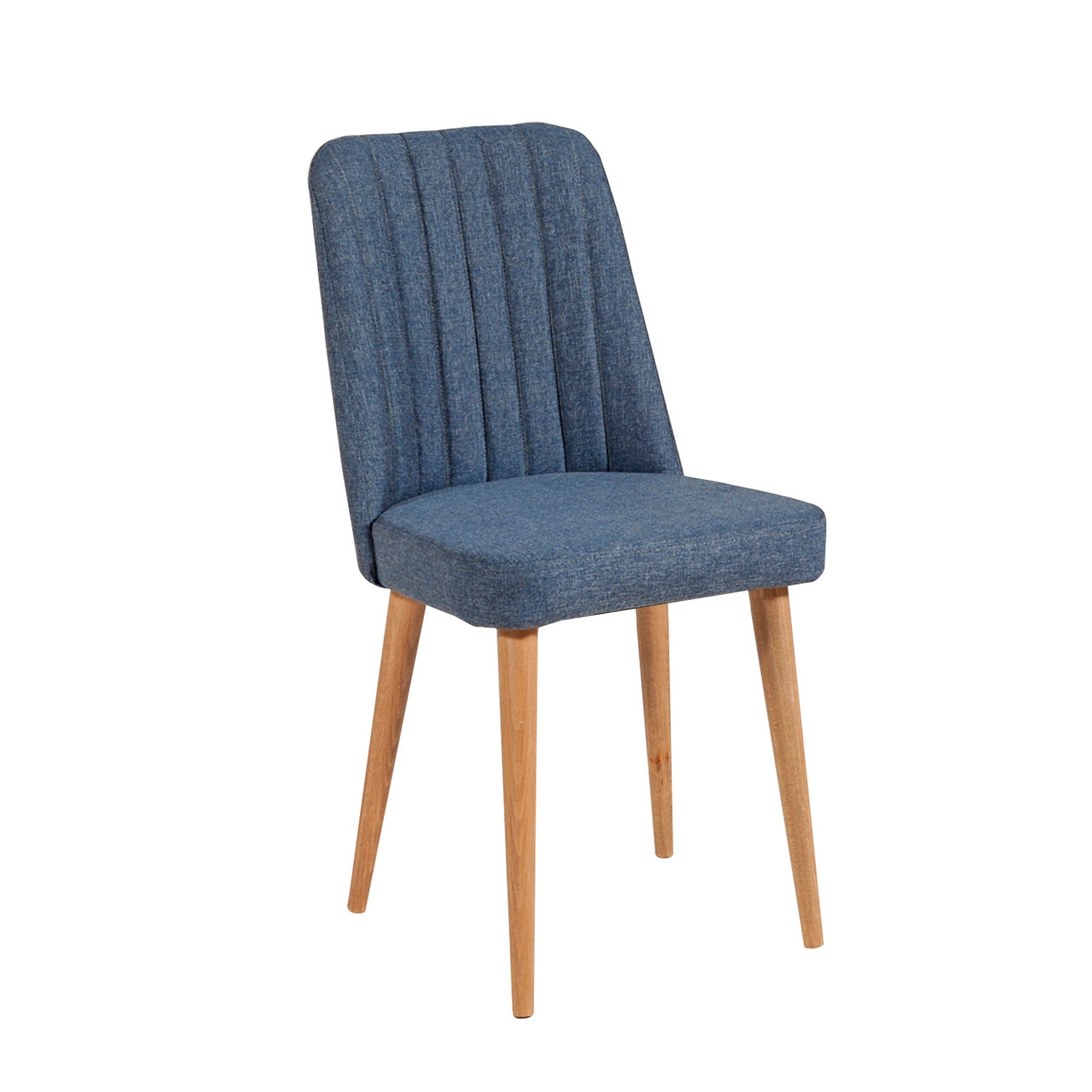Conjunto de mesa e cadeiras escandinavo (4 peças) - Pinho Atlântico e azul-marinho | 100% revestido em melamina, 18 mm de espessura | Solução de jantar elegante com pernas de madeira e assentos de espuma de linho