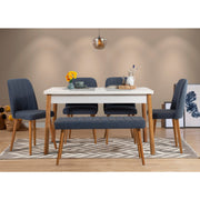 Conjunto de mesa e cadeiras escandinavas (6 peças) - Pinho Atlântico e Azul Marinho | 100% revestido em melamina, 18 mm de espessura | Mesa de jantar elegante e cadeiras e banco confortáveis