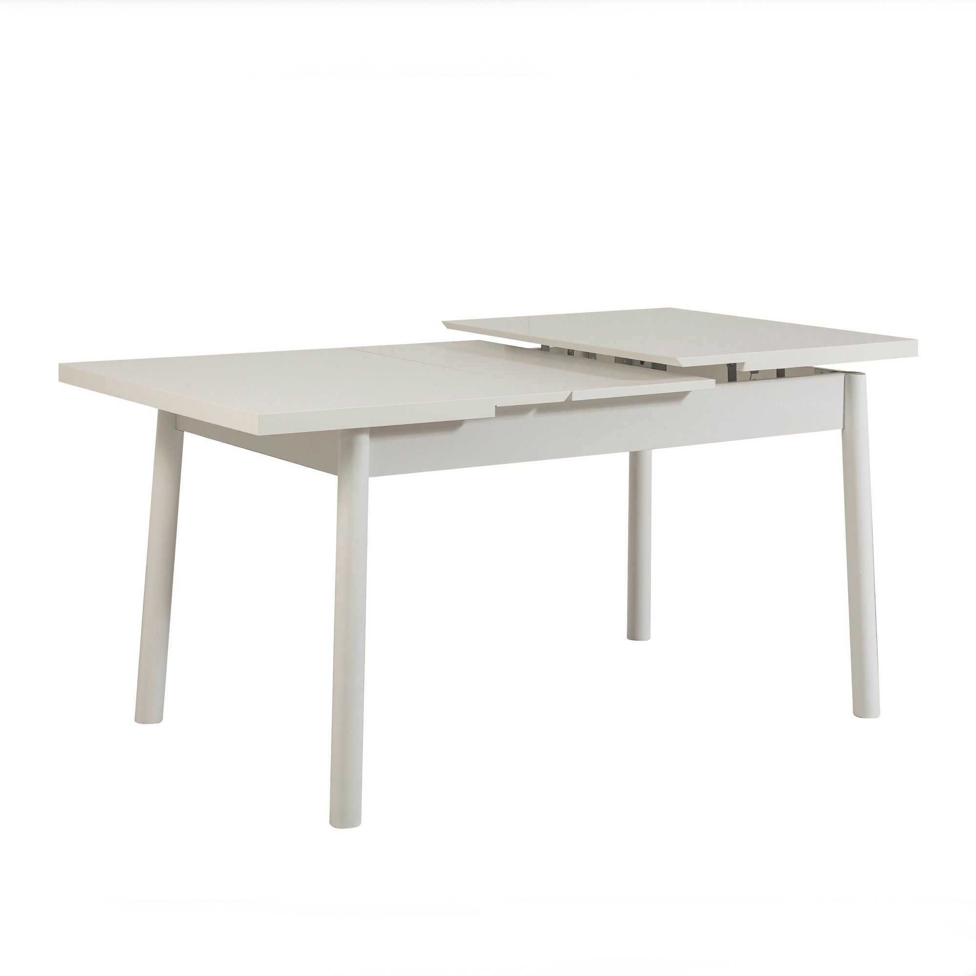 Mesa de Jantar Extensível Escandinava, Branca, 120-153 cm | Painel de Partículas 100% Revestido em Melamina, 18 mm de Espessura, Pernas de Madeira | Elegante e Funcional para Casas Modernas