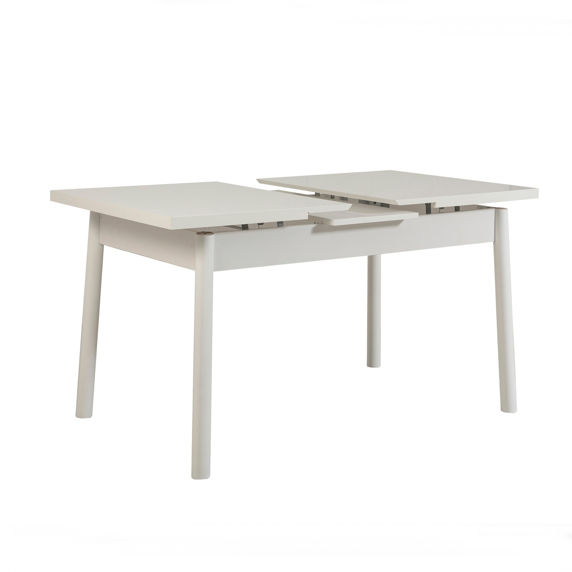 Mesa de Jantar Extensível Escandinava, Branca, 120-153 cm | Painel de Partículas 100% Revestido em Melamina, 18 mm de Espessura, Pernas de Madeira | Elegante e Funcional para Casas Modernas