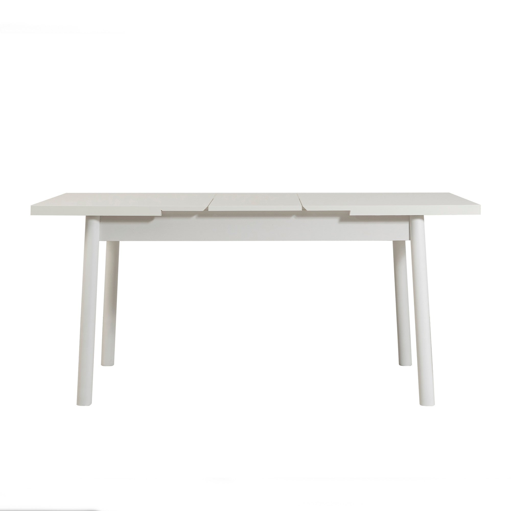 Mesa de Jantar Extensível Escandinava, Branca, 120-153 cm | Painel de Partículas 100% Revestido em Melamina, 18 mm de Espessura, Pernas de Madeira | Elegante e Funcional para Casas Modernas